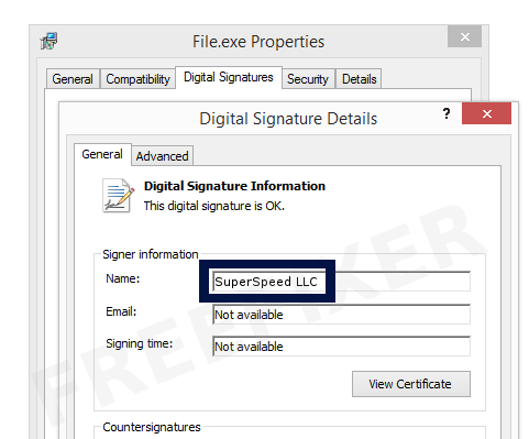 Screenshot of the SuperSpeed LLC certificate